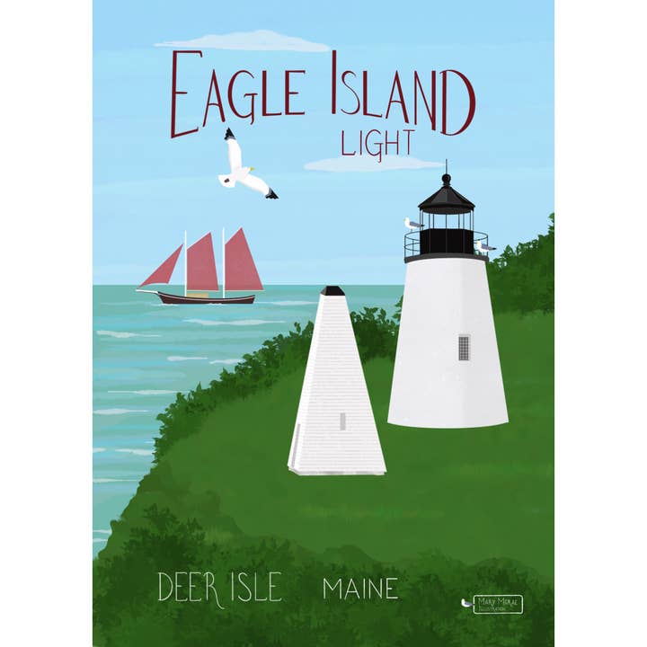 Eagle Island Light Note Card - Deer Isle Maine for wholesale by Mary McRae Illustration