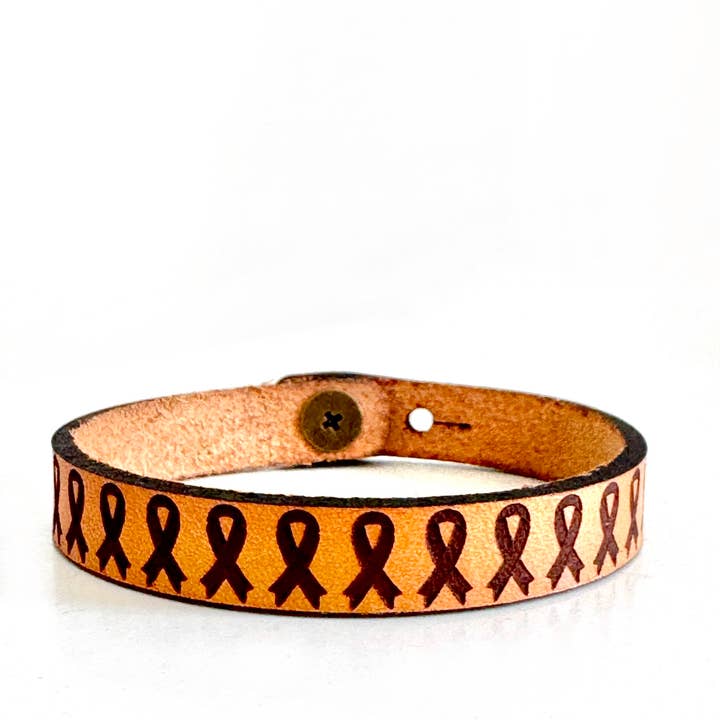 Breast Cancer Ribbon Thin Leather Bracelet for wholesale by New Market Farmhouse