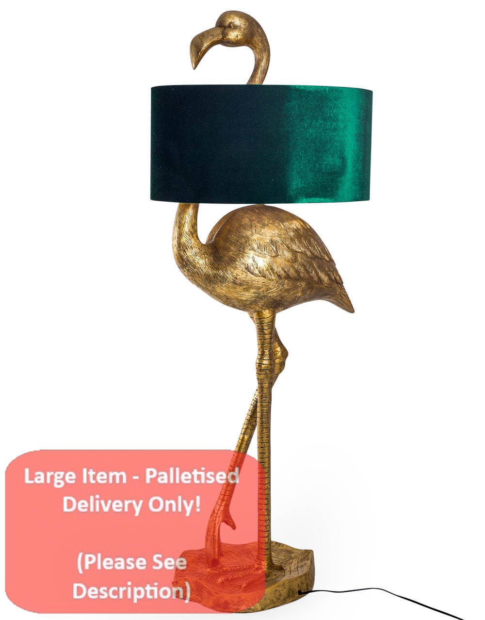 McGowan & Rutherford Ltd – wholesale Floor lamp – Antique Gold Flamingo Floor Lamp With Green Velvet Shade