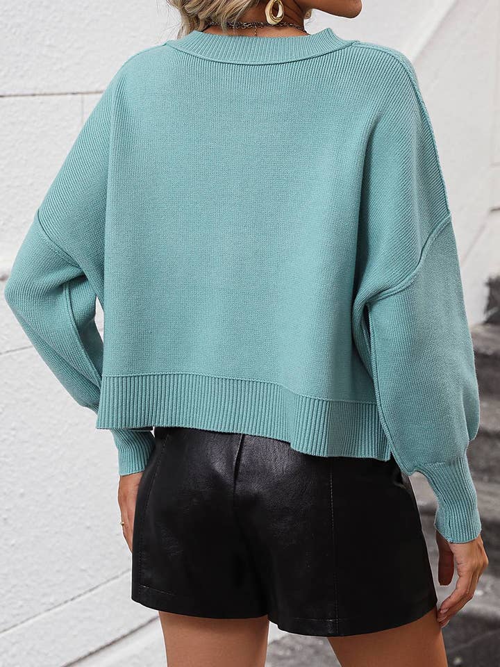 HIDDENBRAND - Wholesale Knit Sweater - Women's - Crewneck Cropped Loose-Fitting Pullover Sweater4