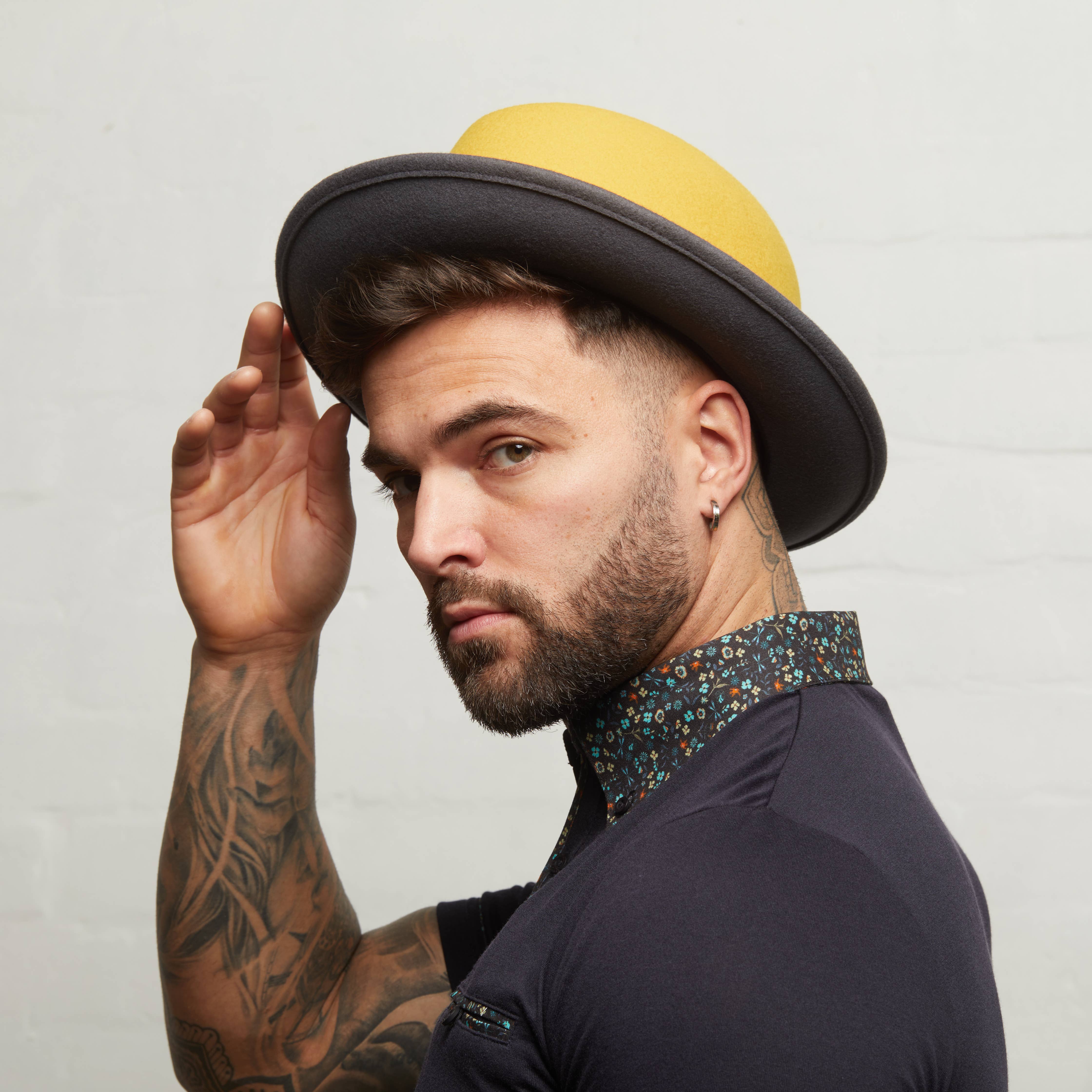Dasmarca Hats - Wholesale Fedora - Men's - GANGSTAR Felt Shapeable Two-Tone Fedora Hat - Yellow / Grey5