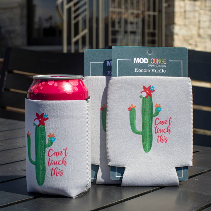 Can't Touch This Cactus Gray Koolie Koozie for wholesale by Mod Lounge Paper Company