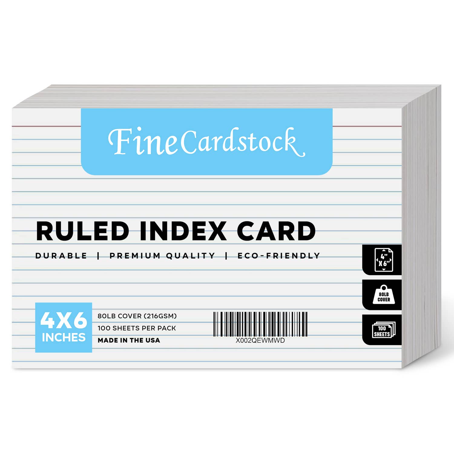 Fine Cardstock - Wholesale Stationery/Notecard Set - Ruled Index Cards - Heavyweight 80lb Cover - 100 per Pack4