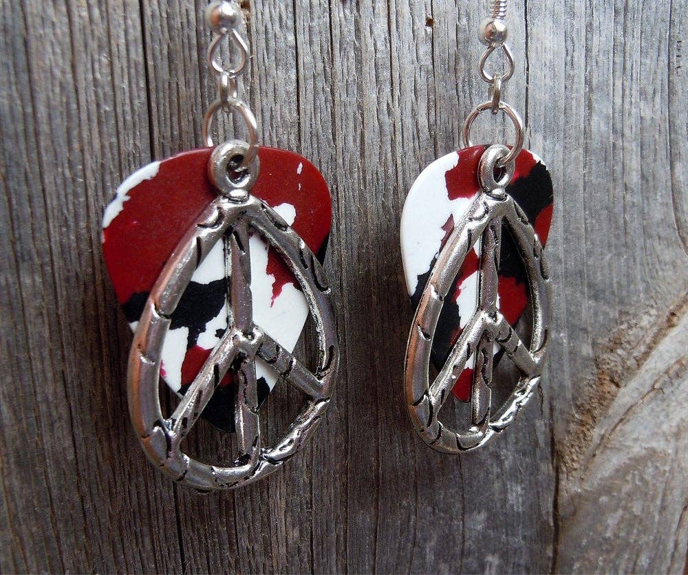 Simply Raevyn - Wholesale Dangle Earrings - Large Oval Peace Sign Charm Guitar Pick Earrings2