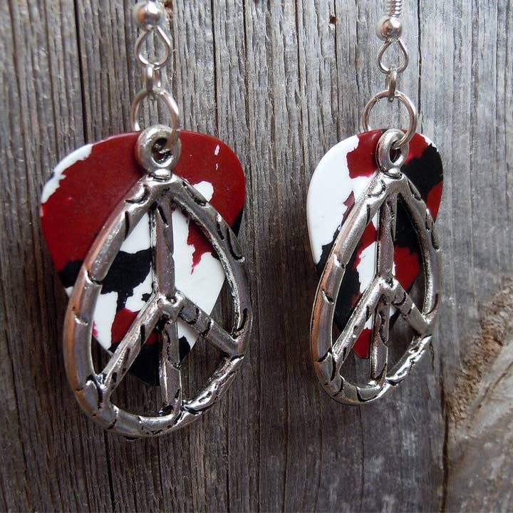 Simply Raevyn - Wholesale Dangle Earrings - Large Oval Peace Sign Charm Guitar Pick Earrings2