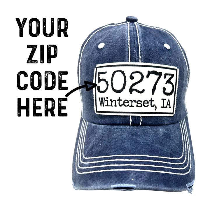 YOUR ZIP CODE/TOWN CUSTOMIZED HATS Square Design for wholesale by dkhandmade