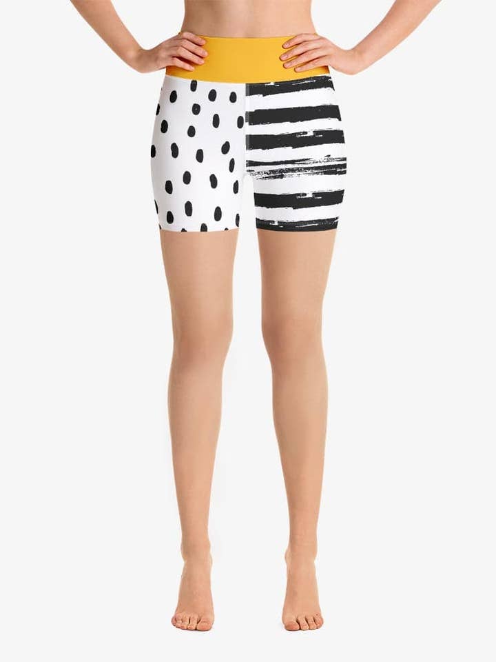Printed Yoga Shorts "Dots&Lines" Yellow for wholesale by Loony Legs