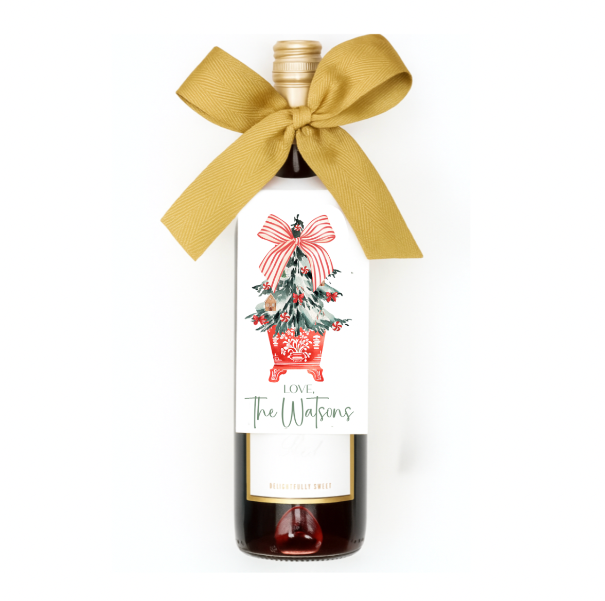 Design Carolinas - Wholesale Gift Tag - Red & White Chinoiserie Christmas Tree Wine Bottle Tag 3