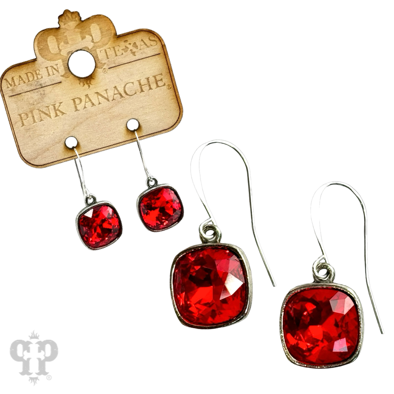 Pink Panache Brands - Wholesale Dangle Earrings - Austrian square crystal hook earring, 12mm38