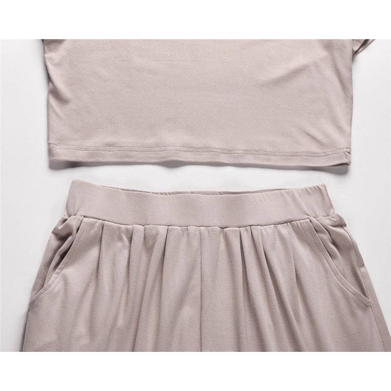 FurDecoration - Wholesale Top & Pant Set (NOT Loungewear) - Women's - Solid Short Sleeve Two-Piece Suit13