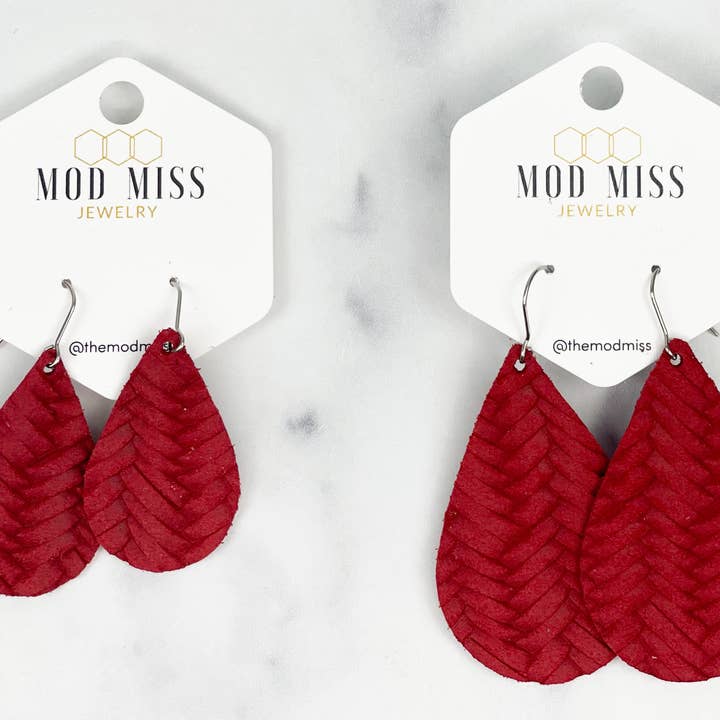 Leather Teardrop Earring "Weaved Red'' for wholesale by The Mod Miss