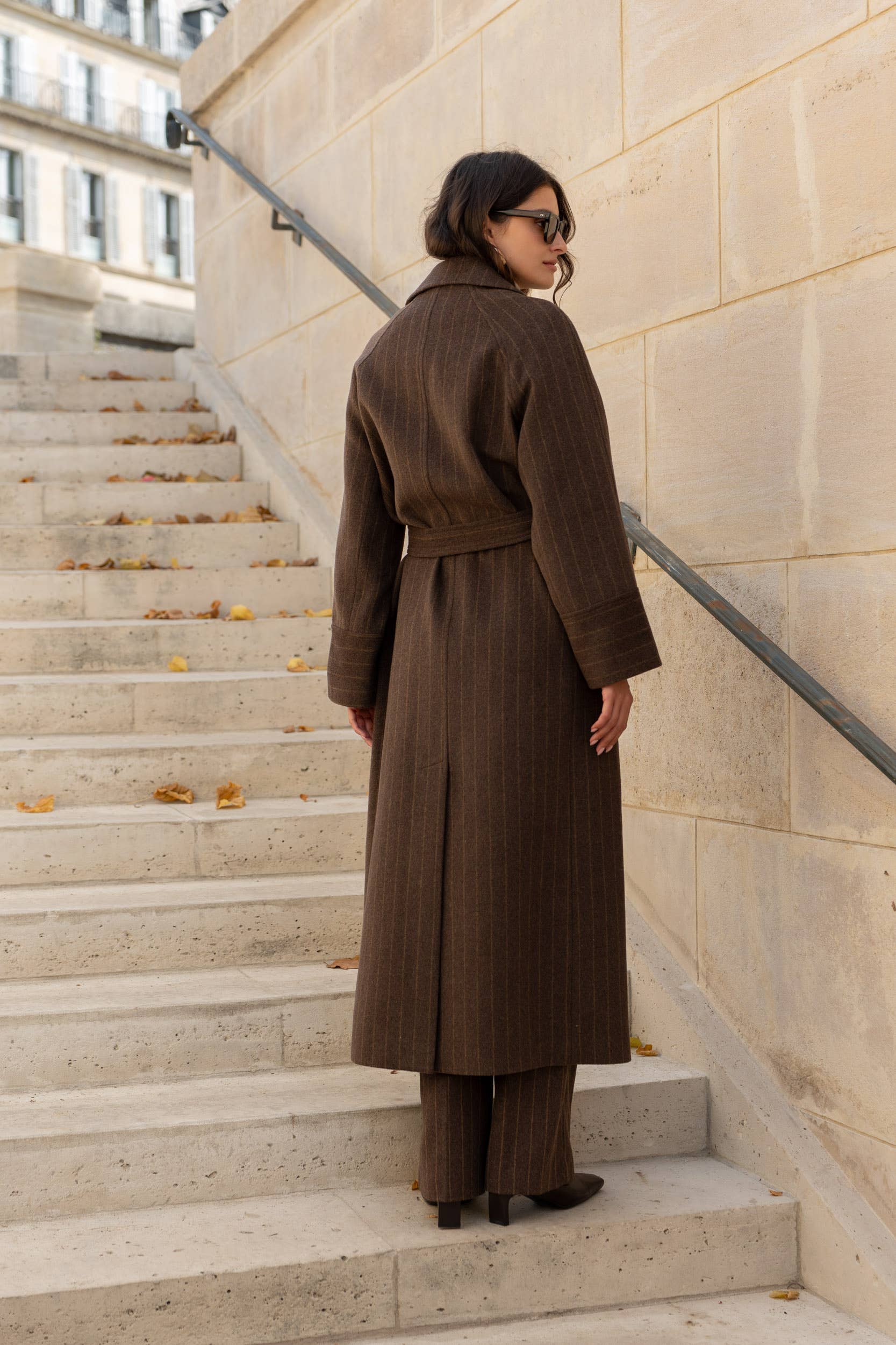 Attentif Paris - Wholesale Coat - Women's - Long coat in fine striped wool blend15