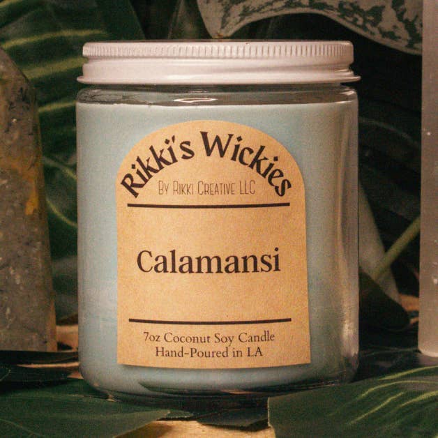 Bougie Calamansi 7 oz pour la vente par Rikki’s Wickies + Other Thingies