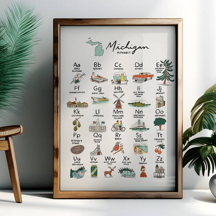 Michigan Alphabet 16x20 Poster for wholesale by Abbie Ren Illustration
