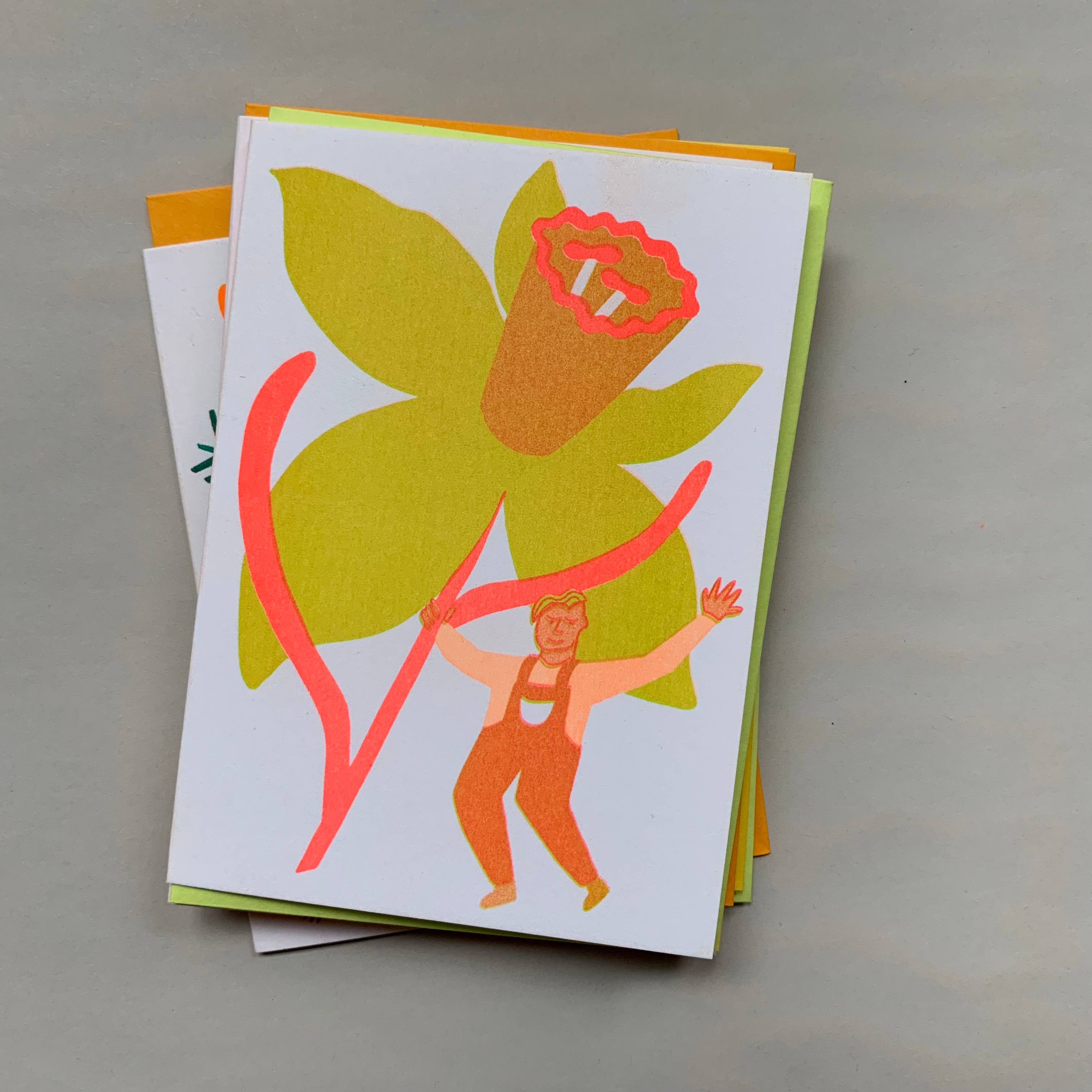 Katie Blanchard Art + Works - Wholesale Everyday Greeting Card - Daffodil - Blooming Risograph Mini (4-bar) Card2