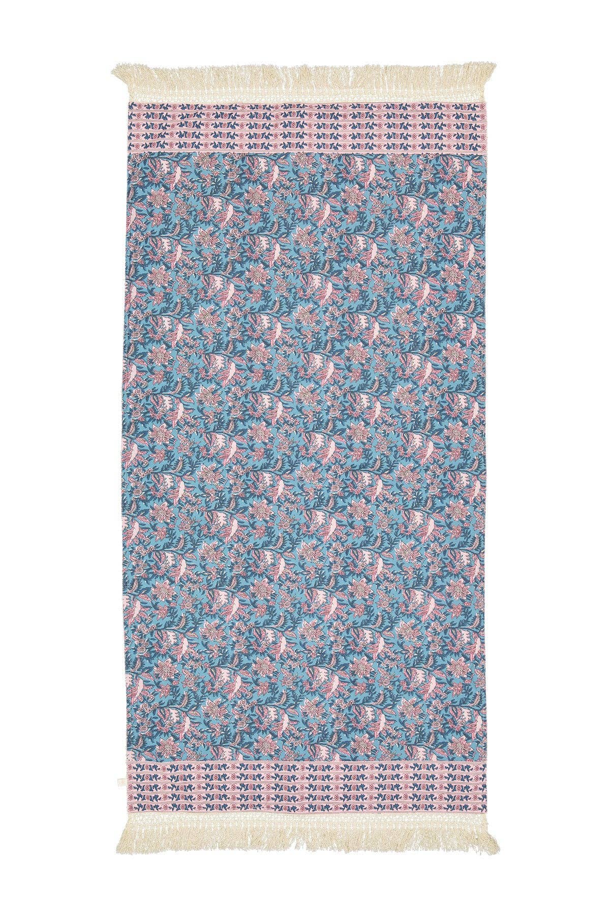 Jardin d den turquoise Lana Beach Towel - Tassels - flowers - blue - pink for wholesale on Faire3