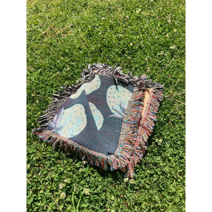 Cailee Corbett - Wholesale Throw Blanket - Yellow Strawberry Woven Throw, Strawberry Picnic Blanket