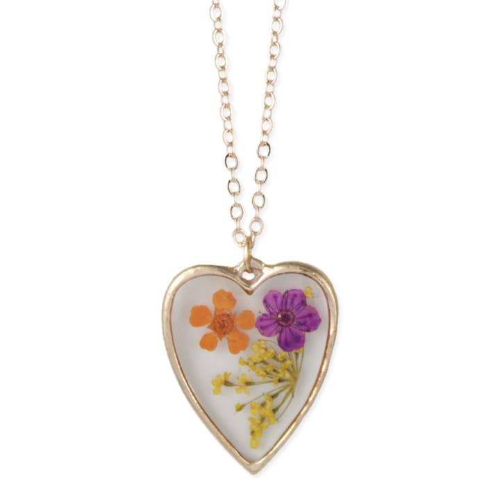 ZAD - Wholesale Pendant/Charm Necklace - Purple Orange Dried Flower Gold Heart Necklace2