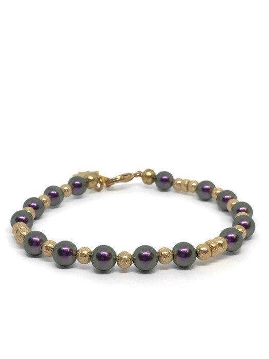 Janine’s Jewelry Design - Wholesale Beaded Bracelet - Gold filled beads and Purple Crystal Pearl Bracelet with Butterfly, Purple Pearl Bracelet1