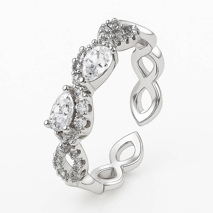 Rhodiumbeschichteter Unendlichkeitsring mit CZ – Verstellbare Größe 7–8 für den Großhandel von Sedy Jewelry