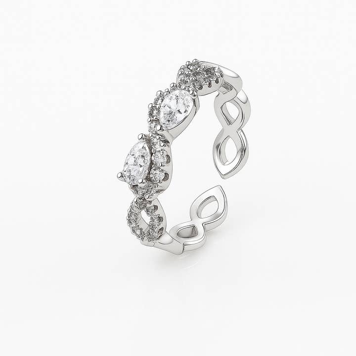 Bague Infini Plaquée Rhodium avec CZ – Taille Ajustable 7–8 pour la vente par Sedy Jewelry