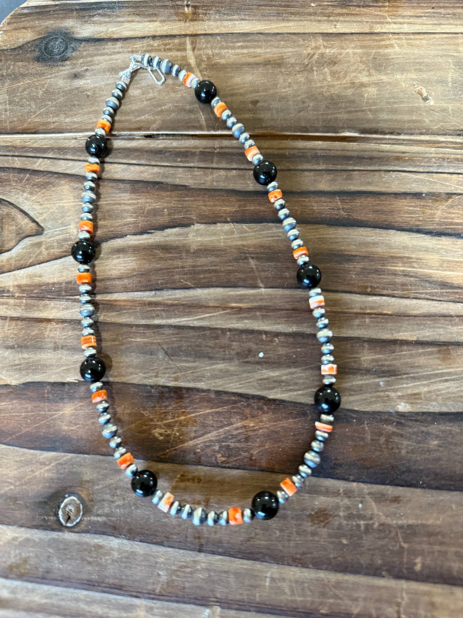 Z Bars Jewelry - Wholesale Beaded/Pearl Necklace - #069 Orange Spiny and Black Onyx 0