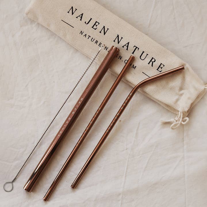 najen nature - Wholesale Drinking Straw - Set of 3 silver steel straws8