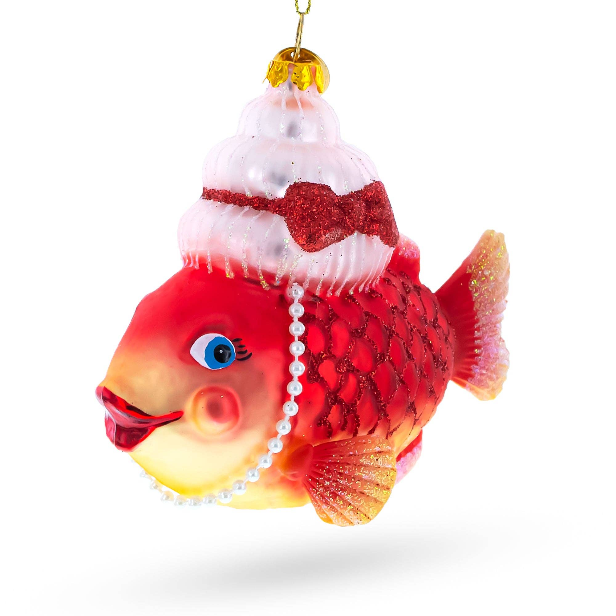 BestPysanky - Wholesale Ornament - Grandma Fish in Santa Hat Glass Ornament0