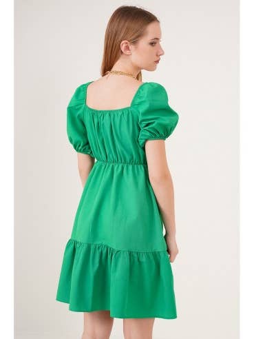 Mani Textile – wholesale Klänning - Dam – Grön klänning i poplin med vida ärmar5