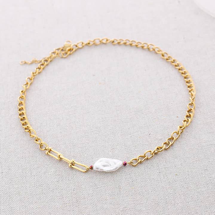 Collier en acier avec chaîne et perle pour la vente par Sonata