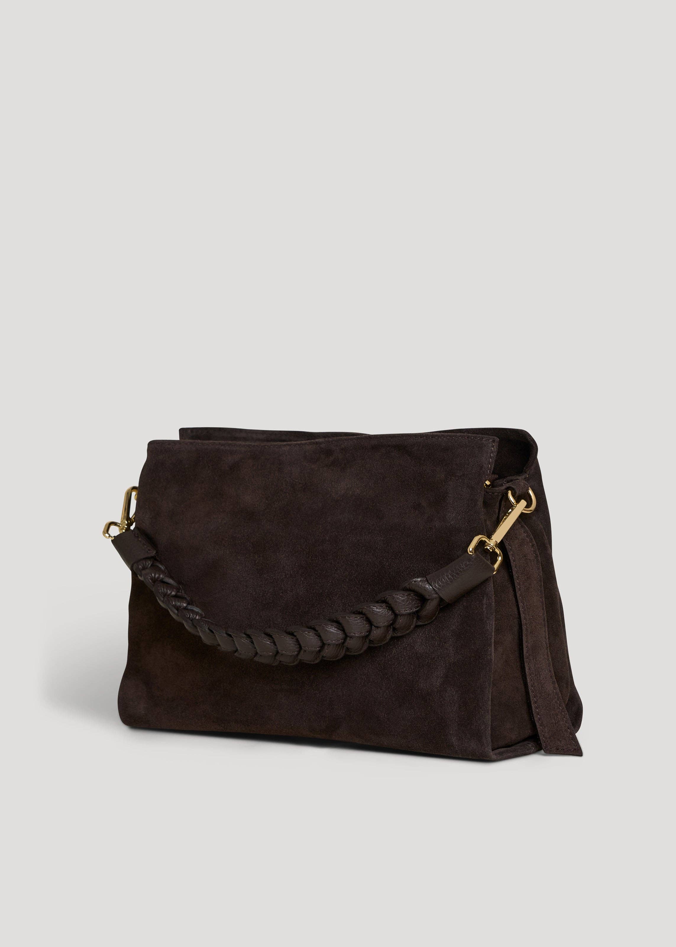 Voemièn - Wholesale Shoulder Bag - Women's - Braid Bag in Dark Brown Suede and Dollar Leather1