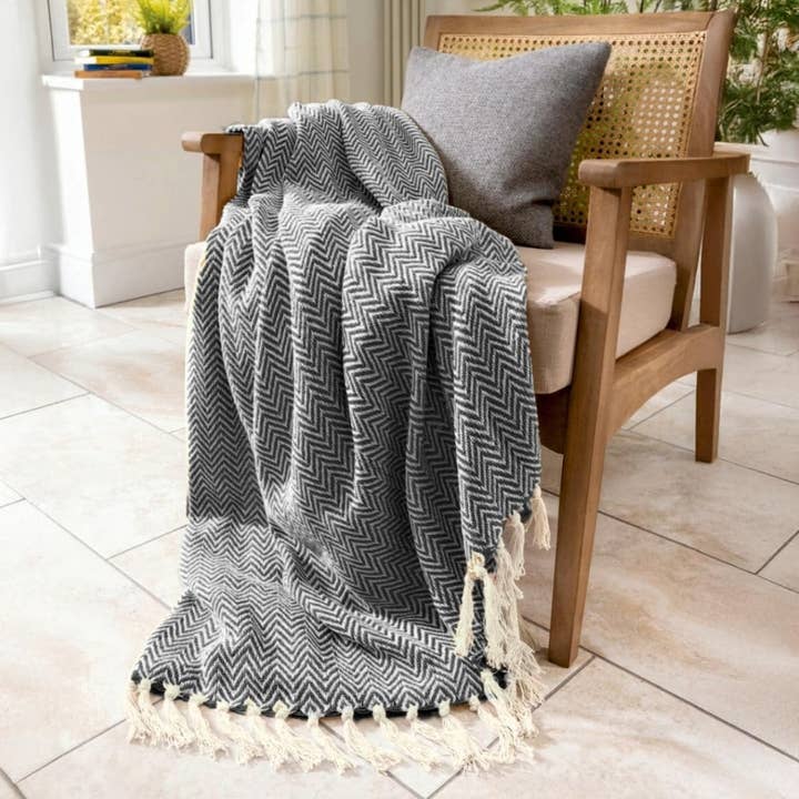 Allure Bath Fashions - Wholesale Throw Blanket - Audley Chevron Herringbone Throw Blankets - 100% Cotton