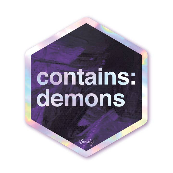 Contains Demons - Holographic Hexagon Sticker for wholesale by Schlady