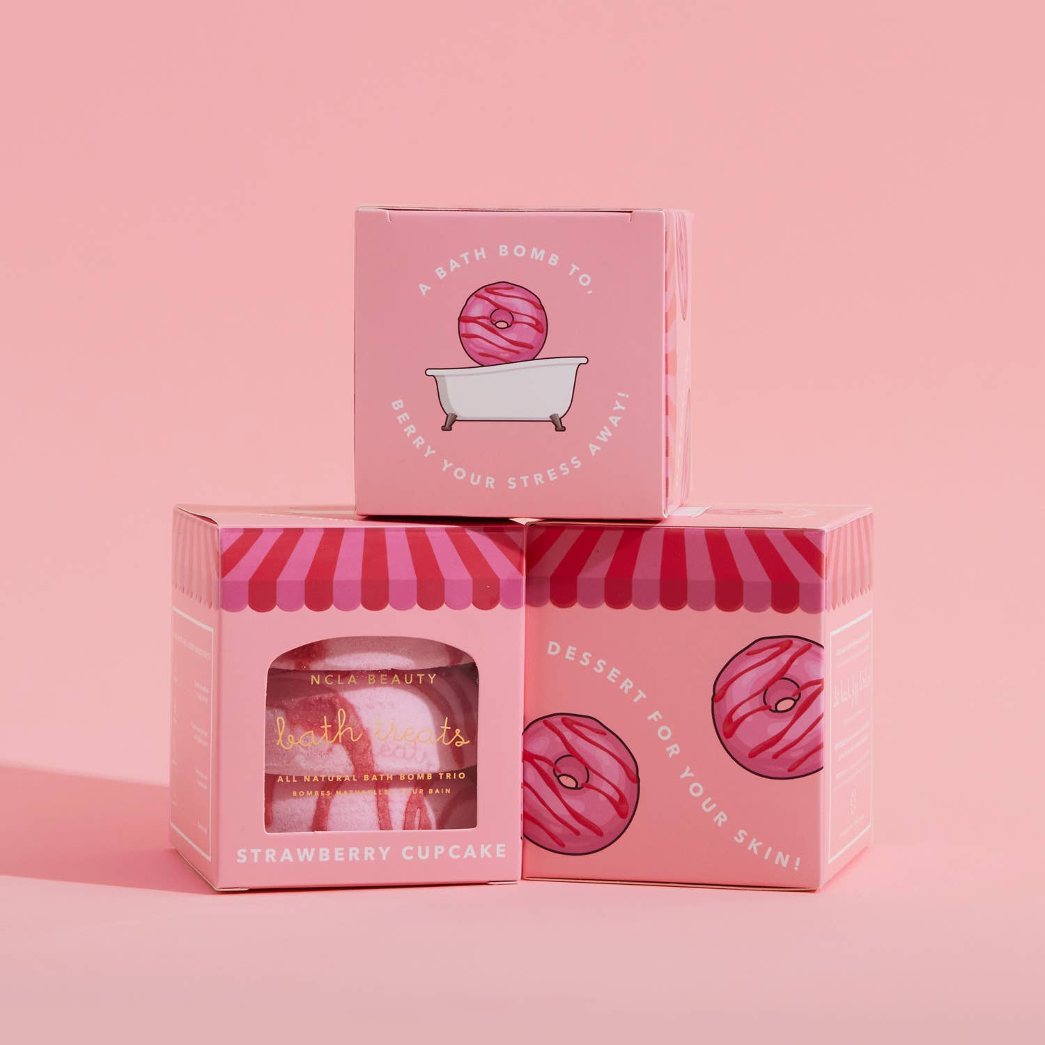 NCLA Beauty - Wholesale Bath Bomb/Fizz - Strawberry Cupcake Bath Treats (3 pc bath bomb set)5