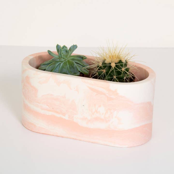 Pink & Hvid Marmoreret Jesmonite Oval Kaktus/Saftige Planter for engroshandel hos Lunar Living