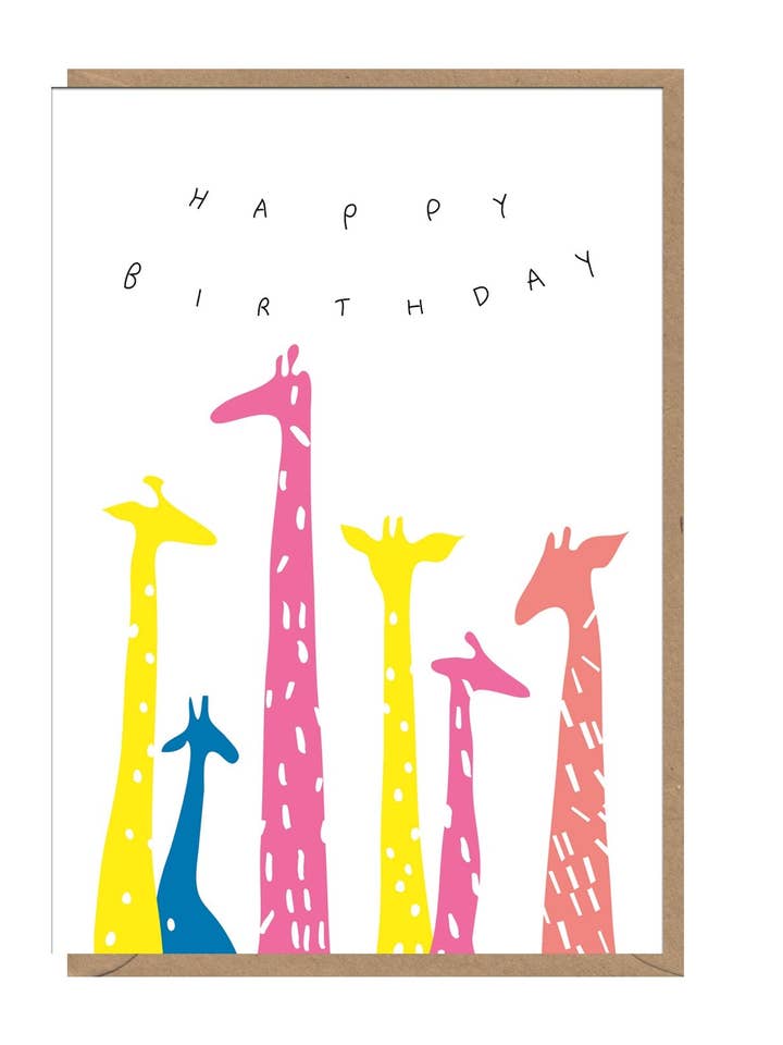 INK40 Happy Birthday Multi-Coloured Giraffes Card for wholesale by Earlybird Designs