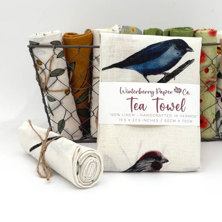Watercolor Songbirds Tea Towel for wholesale by Winterberry Paper Co.