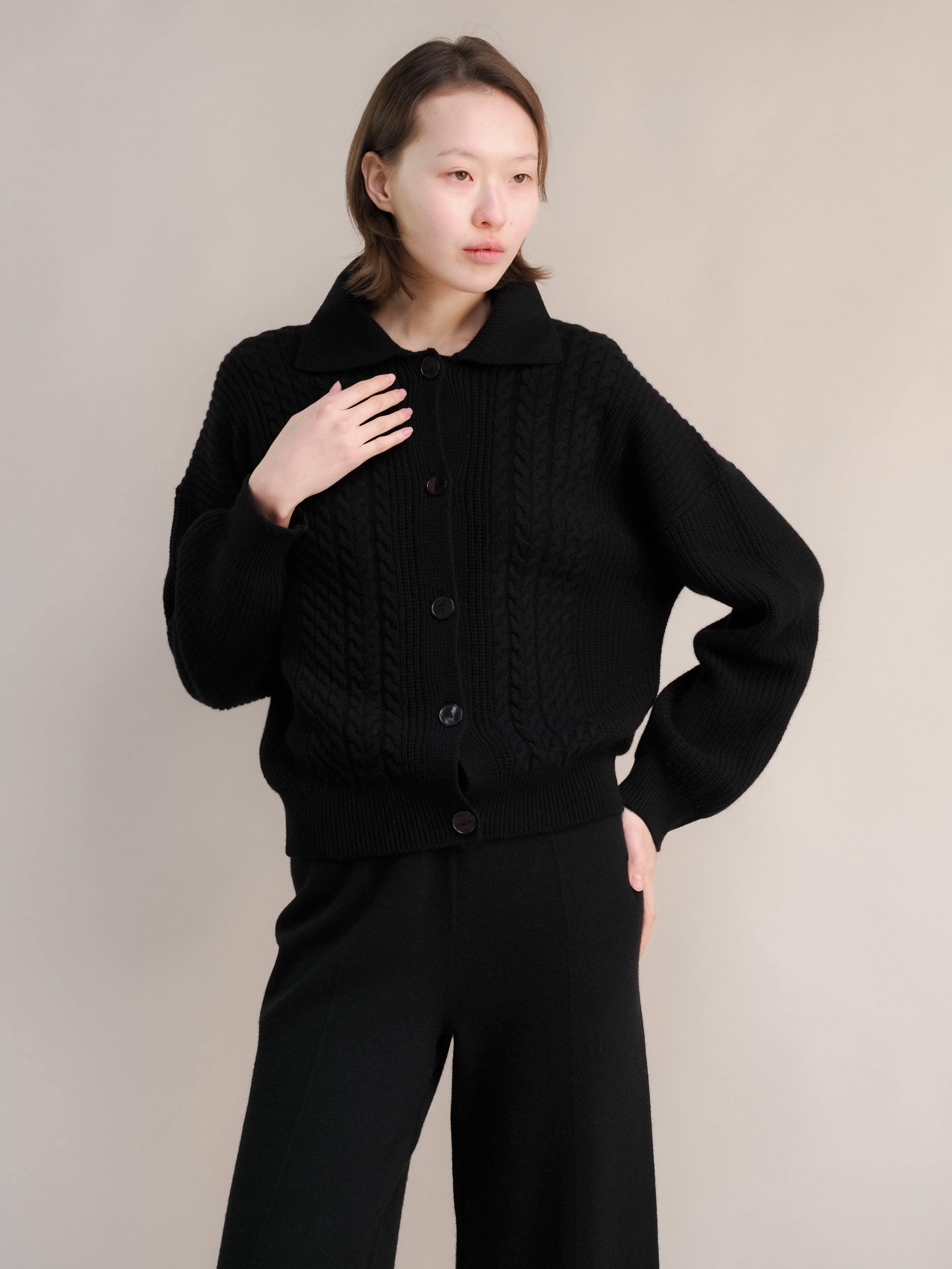 Lèmme – Cardigan - Mulher por atacado – Cardigan polo com tramas em mistura de cashmere12