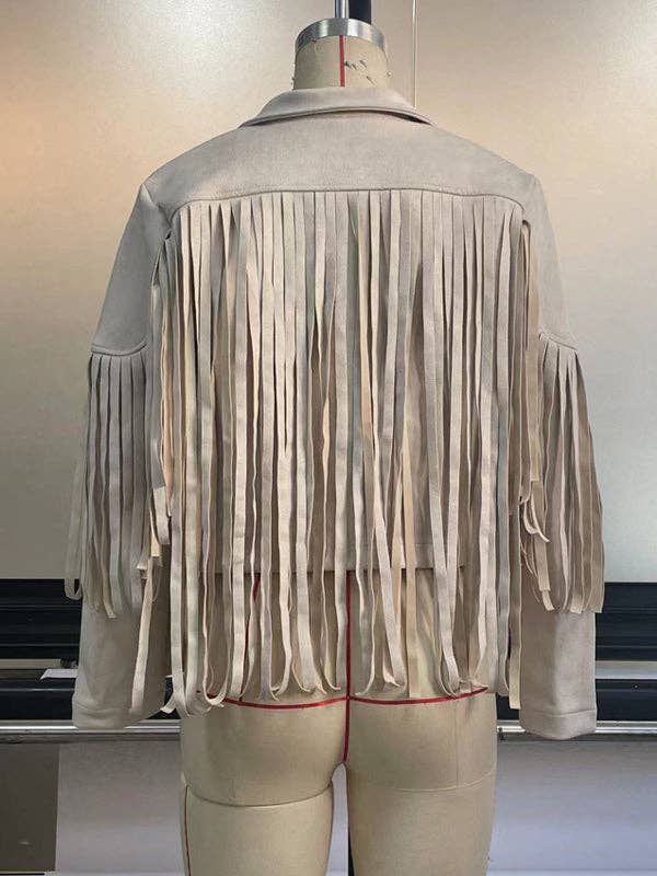 Plush Looks - Wholesale Jas - Dames - Effen gekleurde jassen met ruches en kwastjes met lange mouwen14