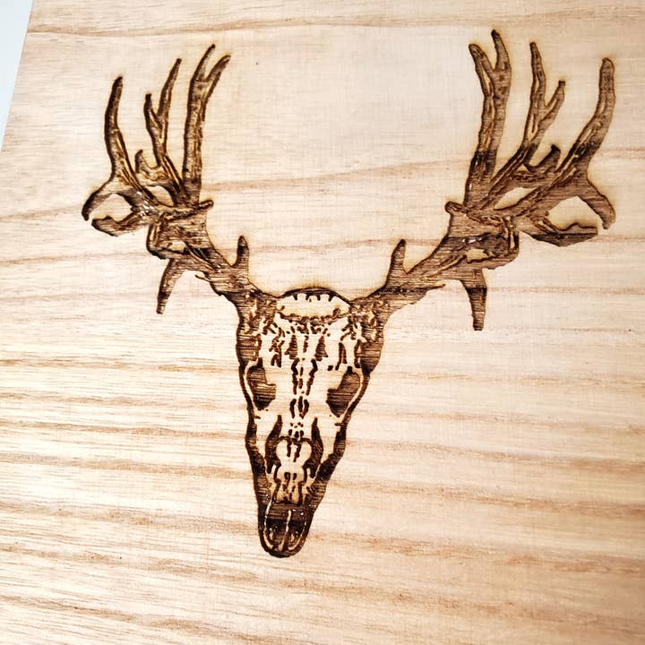 Lyoncraft - Wholesale Decorative Box - Deer Skull Engraved Wooden Box, Stag Antlers Design3