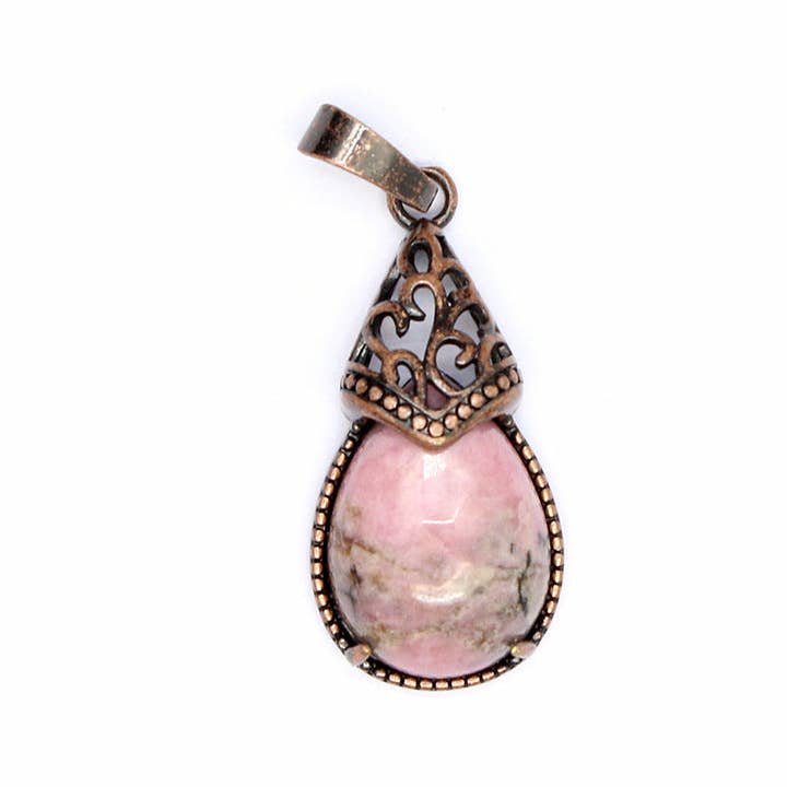 Mio Queena - Wholesale Individual Charm/Pendant - Drop-shaped Natural Stone Bronze Charms (Single Pendant) -CS23