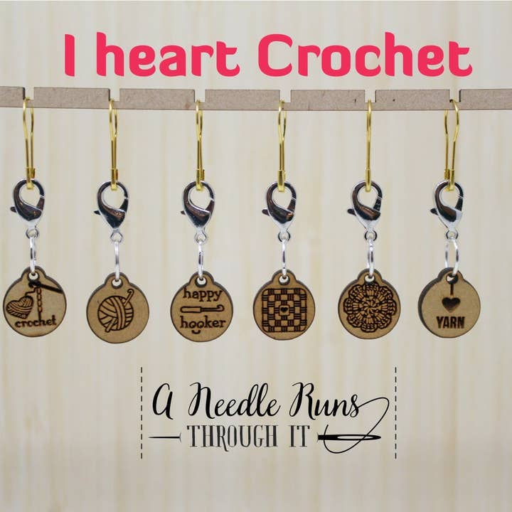 I Heart Crochet - Stitch Markers (set of 6) for wholesale by A Needle Runs Through It