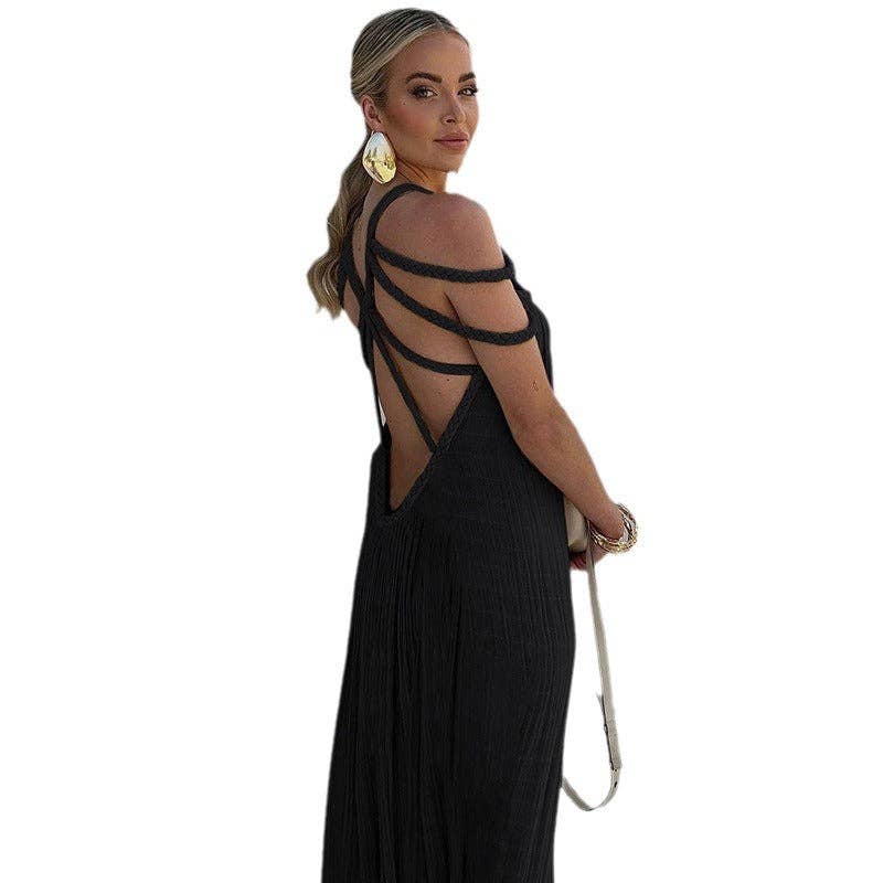 pinkblu02 - Wholesale Dress - Women's - Bohemian Women's Strap Rope Shoulder Maxi Dress in Various Colors10