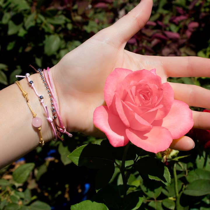 O Yeah Gifts - Vente Parures de bijoux - Bracelets en pierres précieuses en quartz rose, lot de 4 bracelets roses3