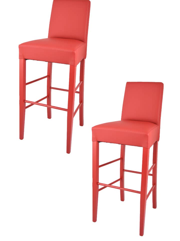 Luisa træ høj afføring, rød imiteret læder sæde for engroshandel hos Tommychairs