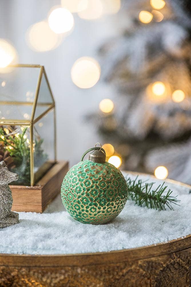 A&B Home Group Inc. - Wholesale Ornament - D3" Glass Xmas Ball Ornament - Green/Gold1