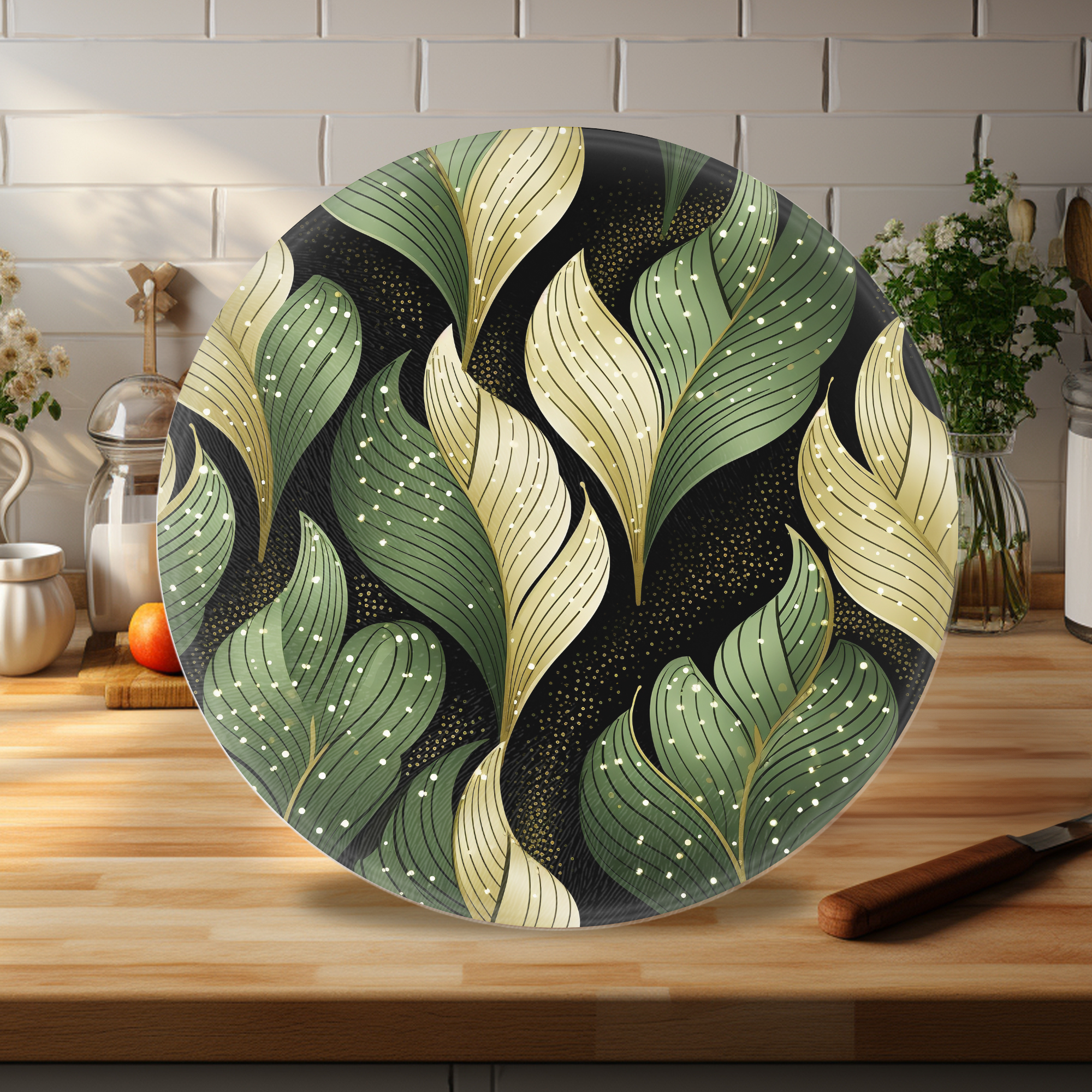 Fernville Creations - Wholesale Cutting Board - Abstract Leaves, Tempered Glass, Charcuterie Board3