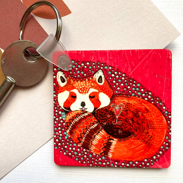 Portachiavi/portachiavi quadrato con panda rosso per la vendita all'ingrosso da parte di Slumbermonkey Designs