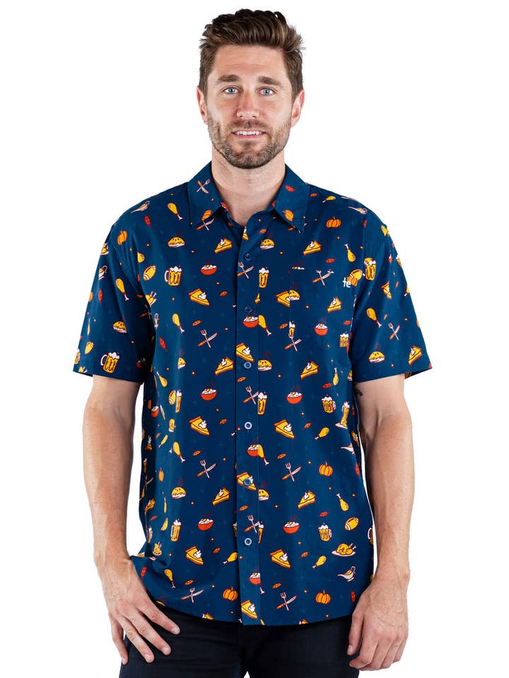 Tipsy Elves - Wholesale Button Down Shirt - Men's - Thanksgiving Dinner Men's Holiday Foods Button Down Shirt