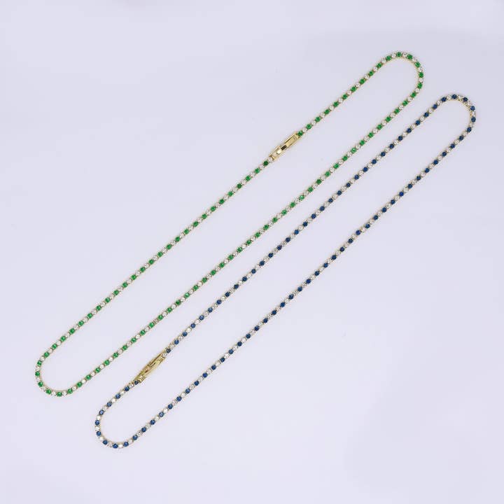 24K Guld Fylld 2mm Grön, Blå Klar Alternativ Tennis Kedja 18 Tum Halsband | WA-3802 WA-3803 för wholesale av Aim Eternal